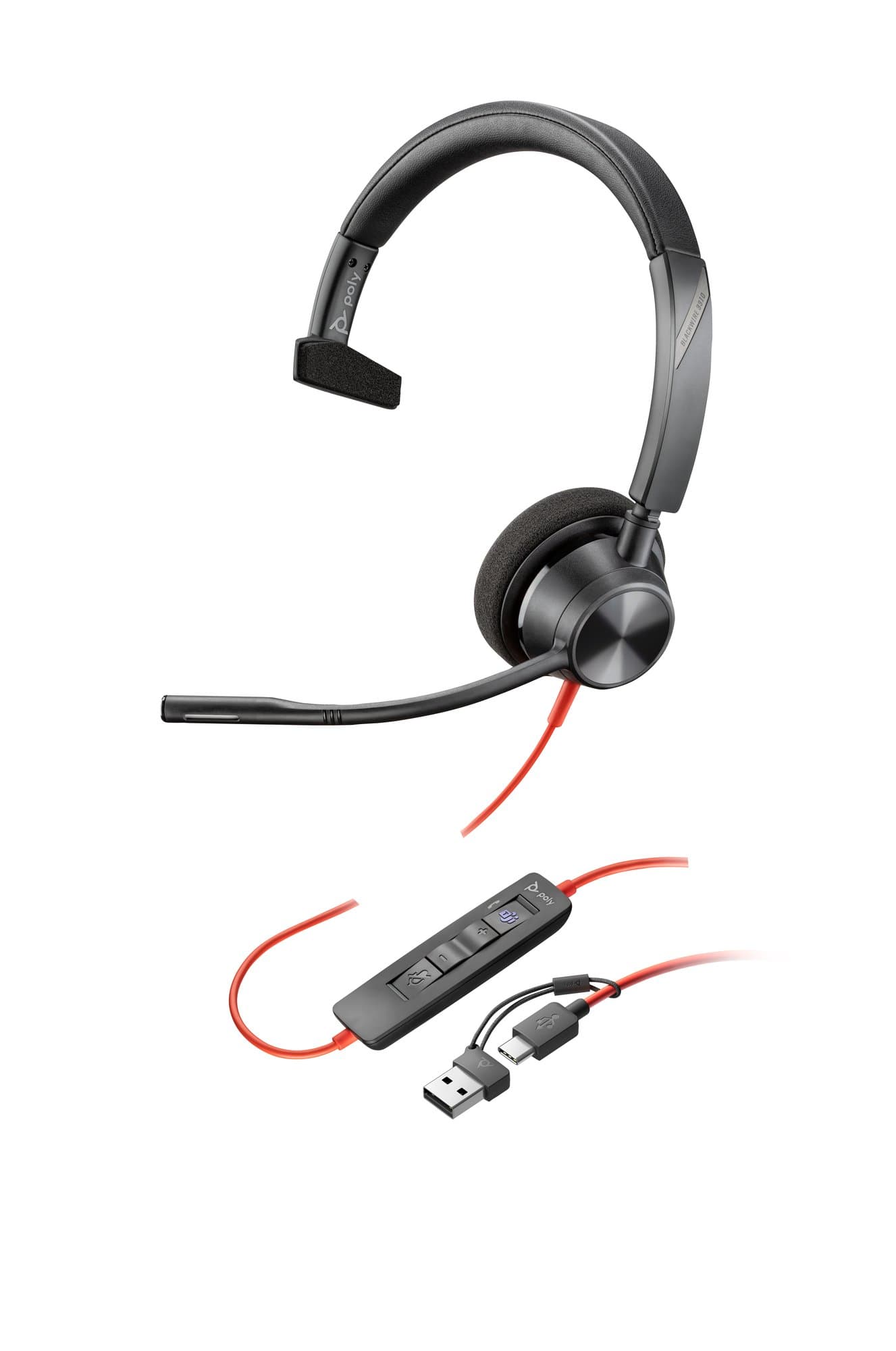 HP HP Poly Blackwire 3310 Monaural Microsoft Teams Certified USB-C Headset +USB-C/A Adapter 8X216AA