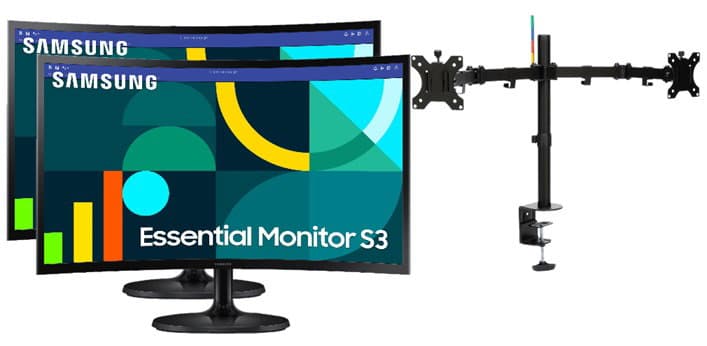 SAMSUNG 2x SAMSUNG S3 S36GD 24" CURVE (16:9) FHD VA MONITOR, 1800R, 100HZ + $20 DUAL MONITOR ARM LS24D360GAEXXY-ARM20