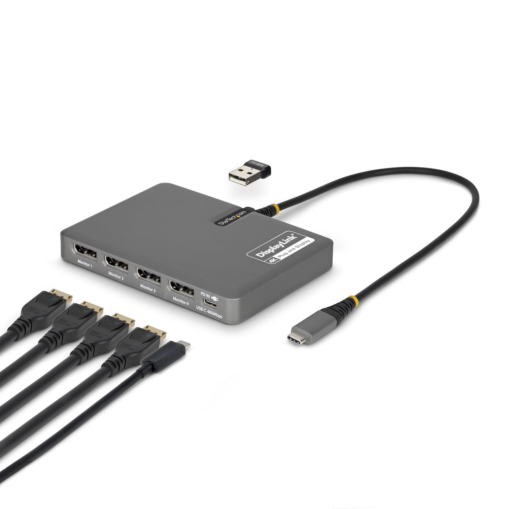 STARTECH STARTECH.COM USB-C QUAD-MONITOR WORKSTATION ADAPTER 4K 60HZ DISPLAYPORT, 3 YR QUAD-USB-DP-ADAPT