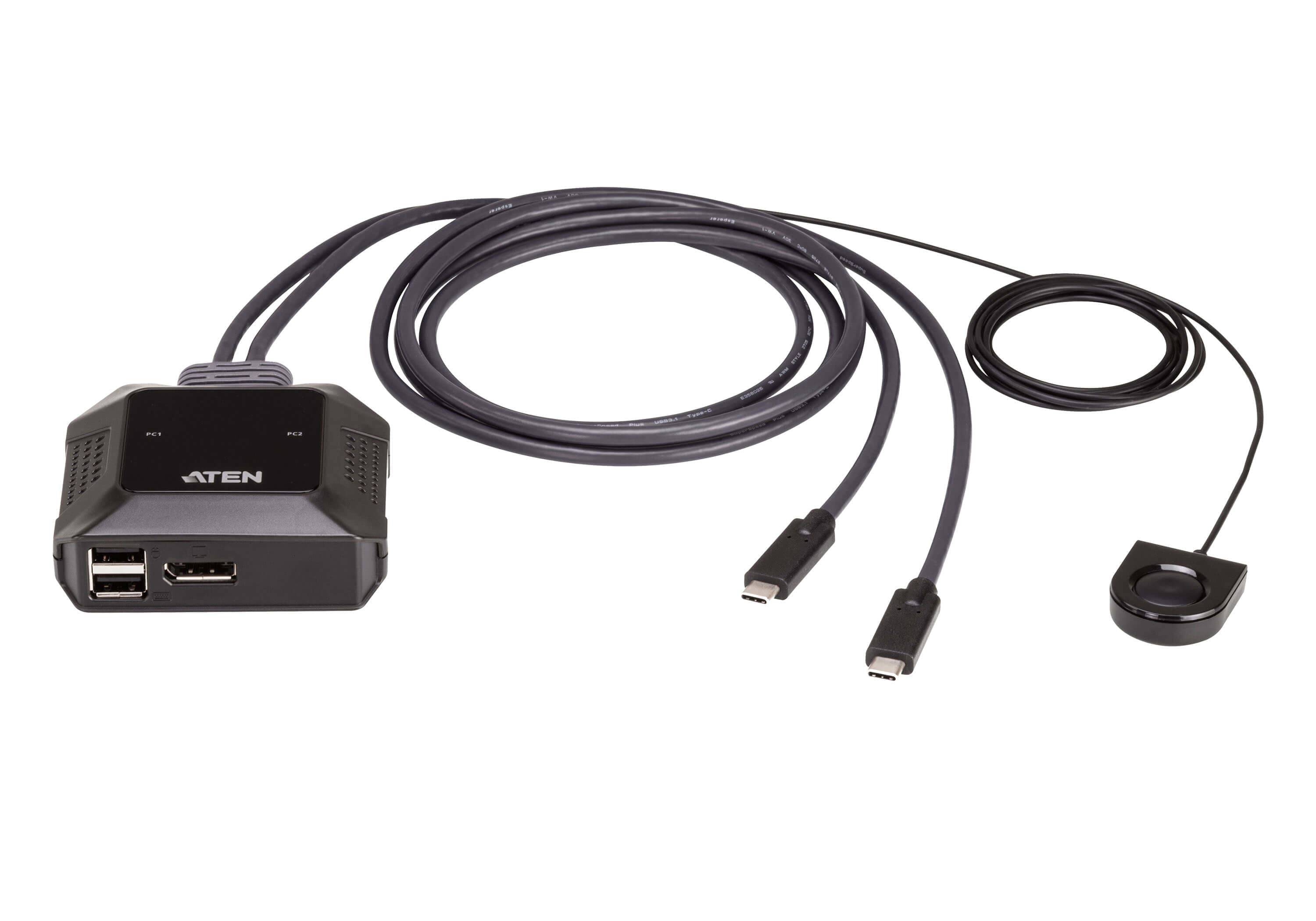 ATEN ATEN 2-PORT 4K DISPLAYPORT USB-C CABLE KVM SWITCH WITH REMOTE PORT SELECTOR US3312-AT