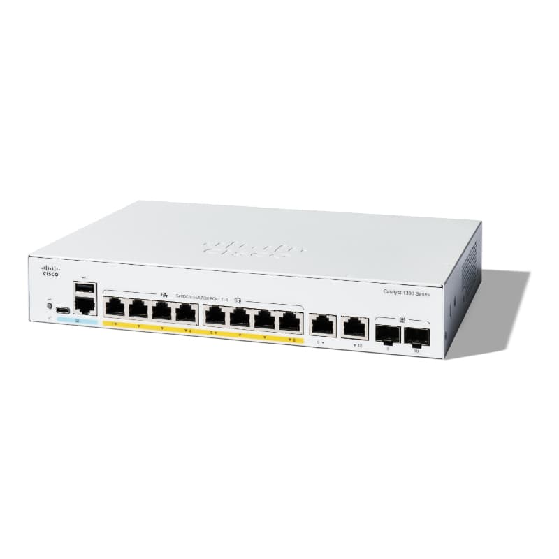 Cisco Catalyst 1300 8-port GE, PoE, Ext PS, 2x1G Combo Switch C1300-8P-E-2G