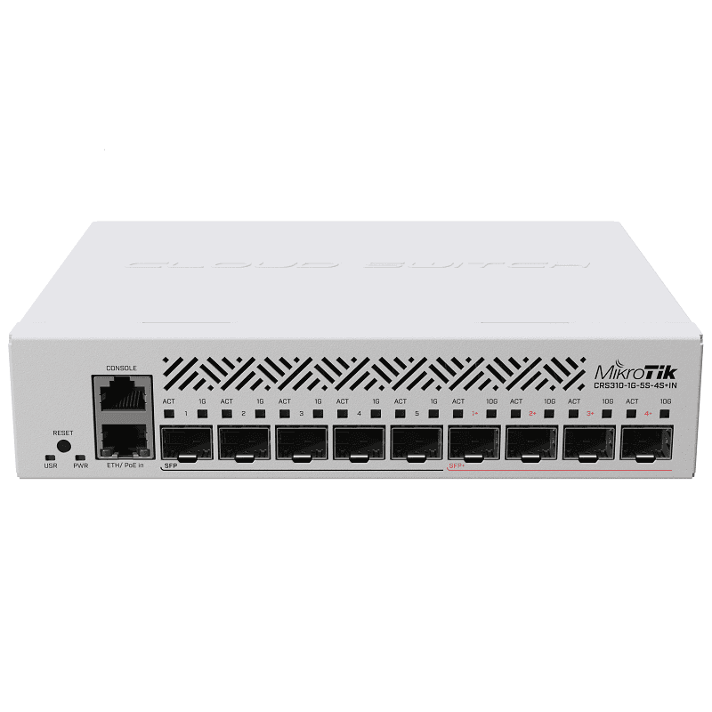 MikroTik MikroTik CRS310-1G-5S-4S+IN Multi-Gigabit SOHO Router Switch with 5 x 1G SFP ports, 4 x 10G SFP+ ports and 1 x Gigabit Ethernet CRS310-1G-5S-4S+IN
