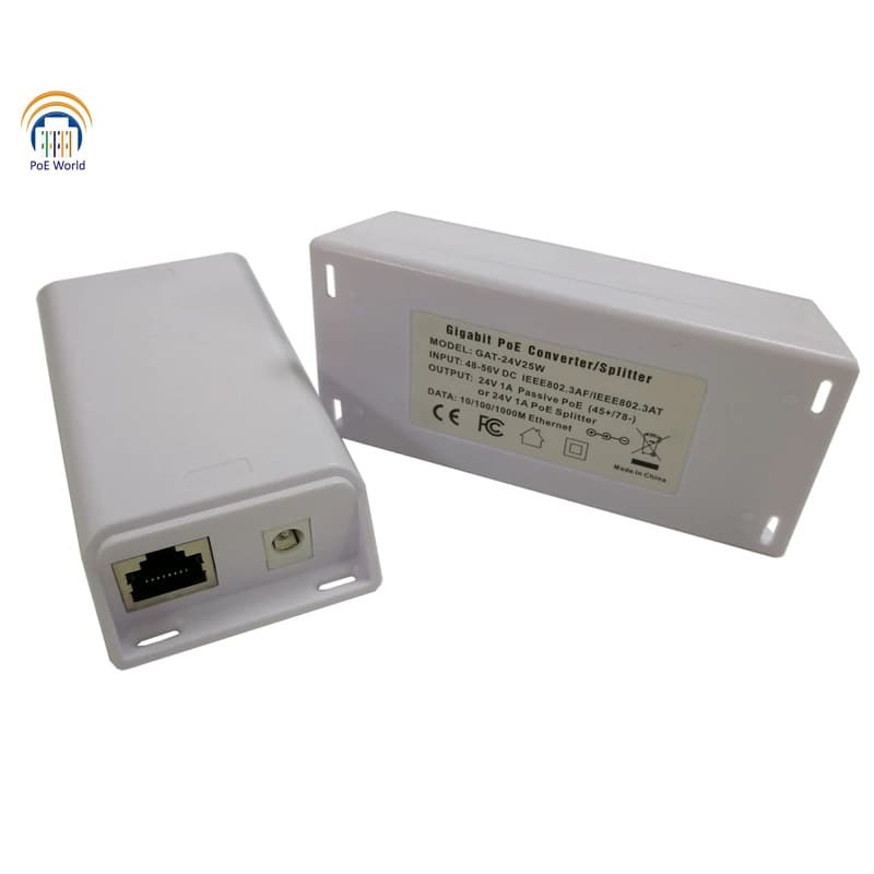 PoE World PoE World 802.3at compatible Active PoE to 24v Passive Gigabit Splitter GAT-24v25w