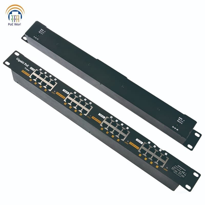PoE World PoE World 16 Port Gigabit Passive PoE Mode A+B 4 Wire injector GPOE-16-1U