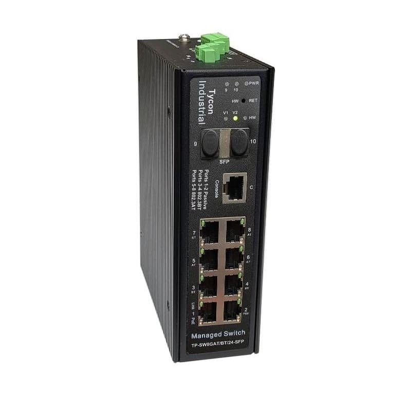 Tycon Systems Tycon Managed Gigabit 8 Port PoE Switch with 802.3bt/at/24V/SFP Ports TP-SW8GATBT24-SFP