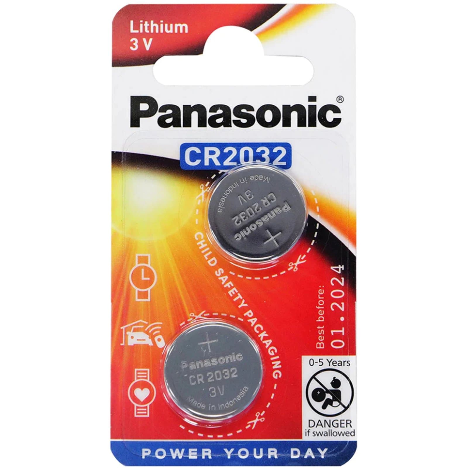 Ajax Panasonic 3V Battery Lithium Coin Button Cell 2032 (2pk) CR-2032PG/2B