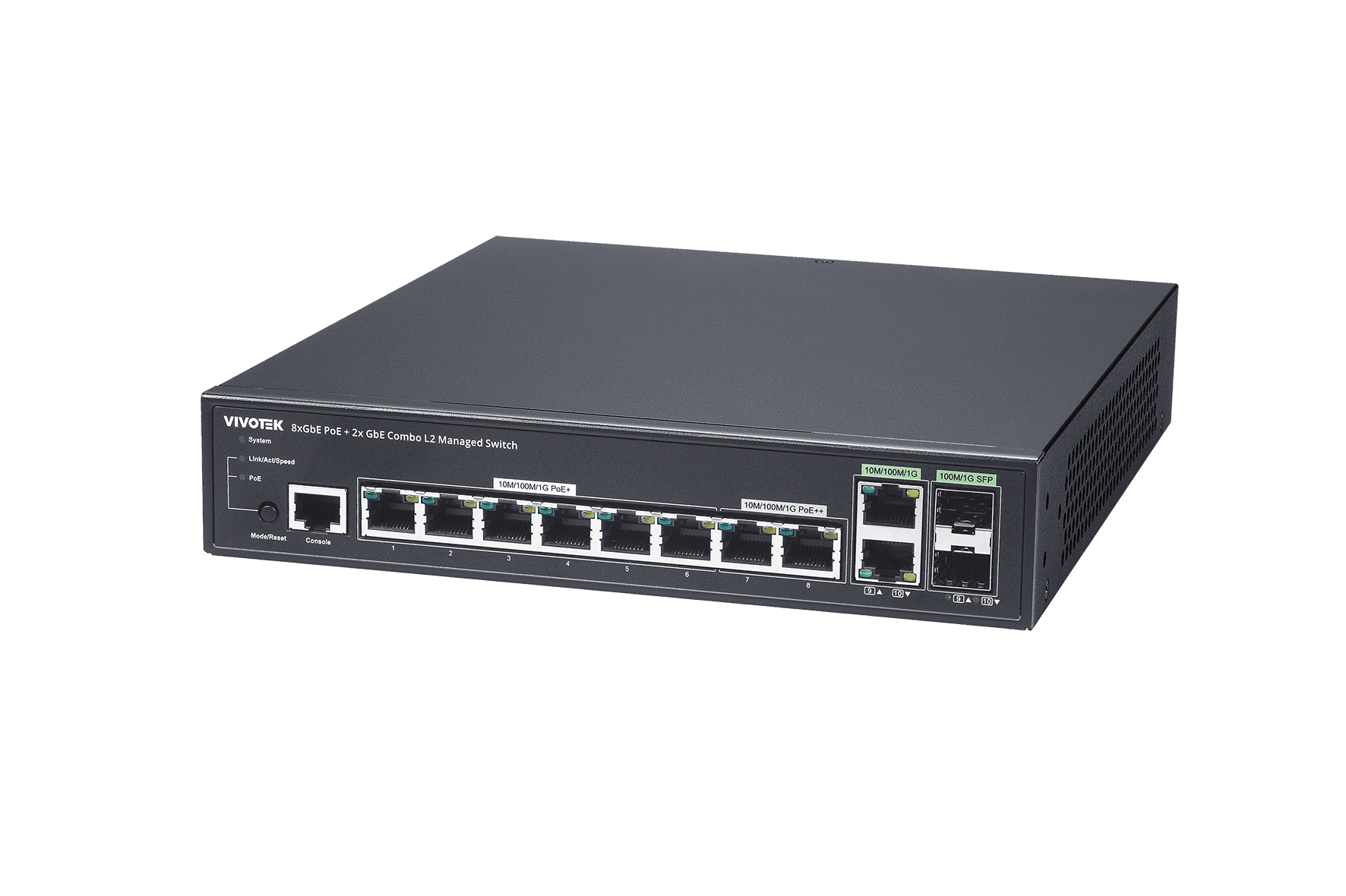 Vivotek Vivotek 8xGbE PoE + 2xGbE Combo VIVOCAM L2 Managed PoE Switch AW-GEV-108A-130