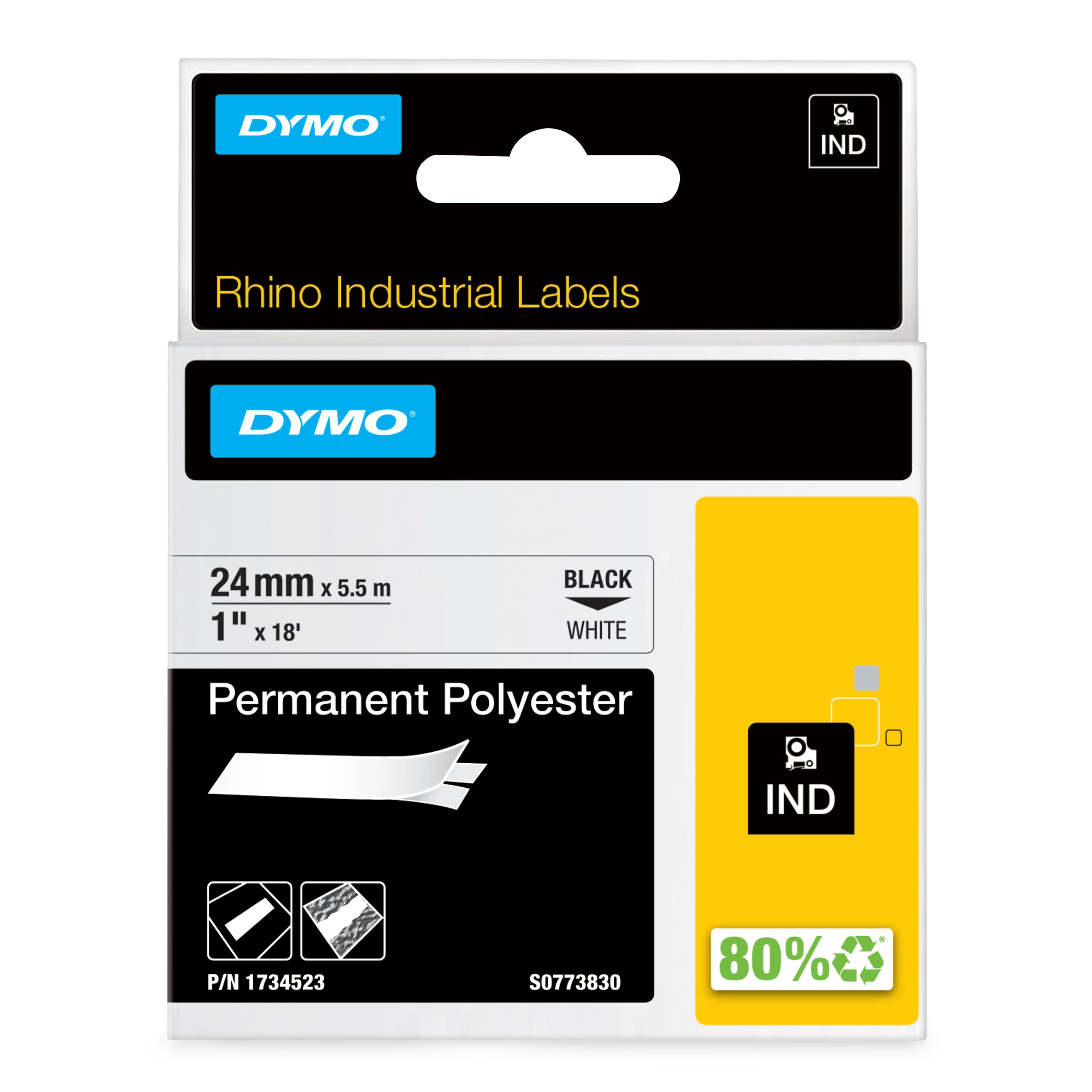 Dymo DYMO Genuine Rhino Industrial Label -Permanent Polyester 24mm Black on 1734523