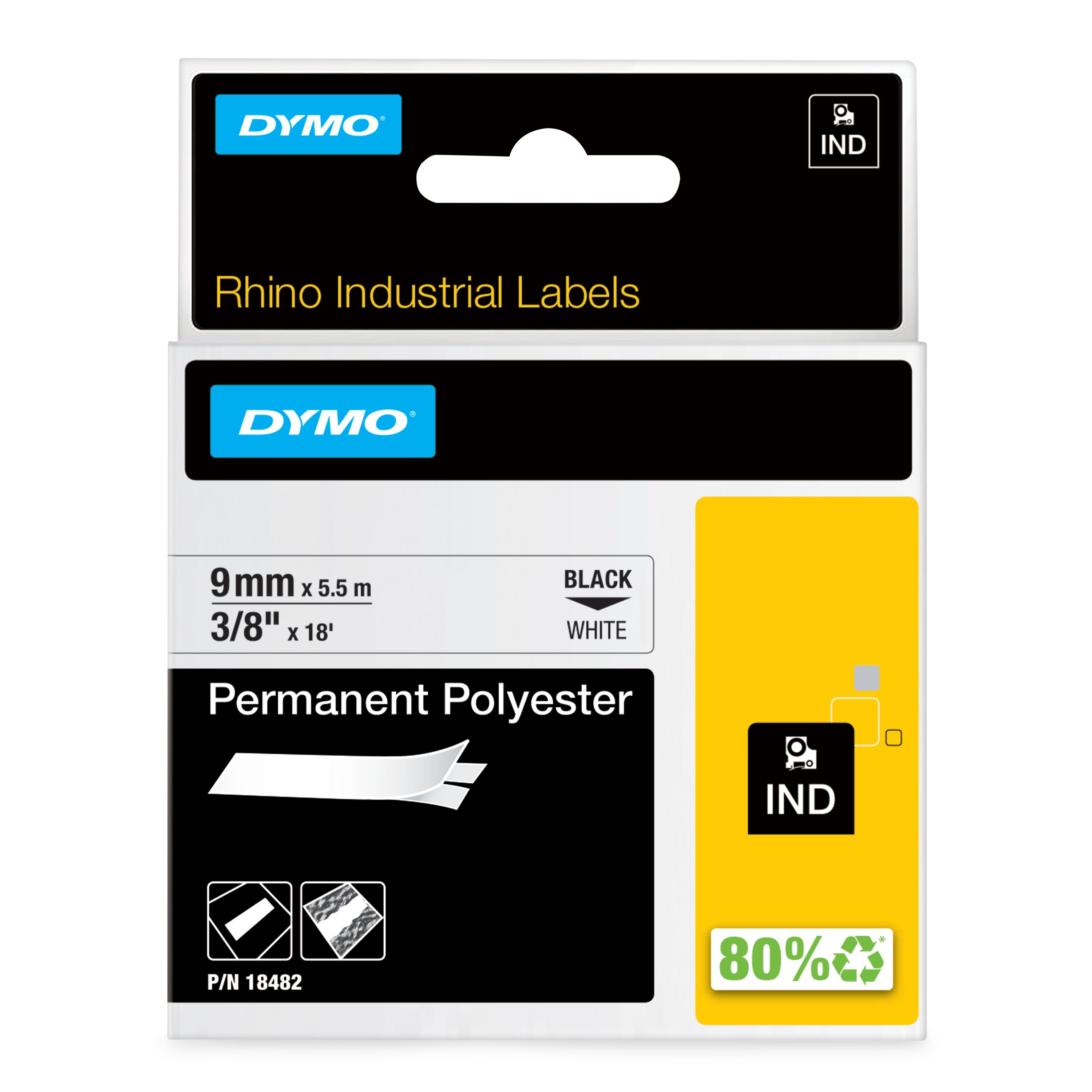 Dymo DYMO Genuine Rhino Industrial Labels -Permanent Polyester 9mm, 18482