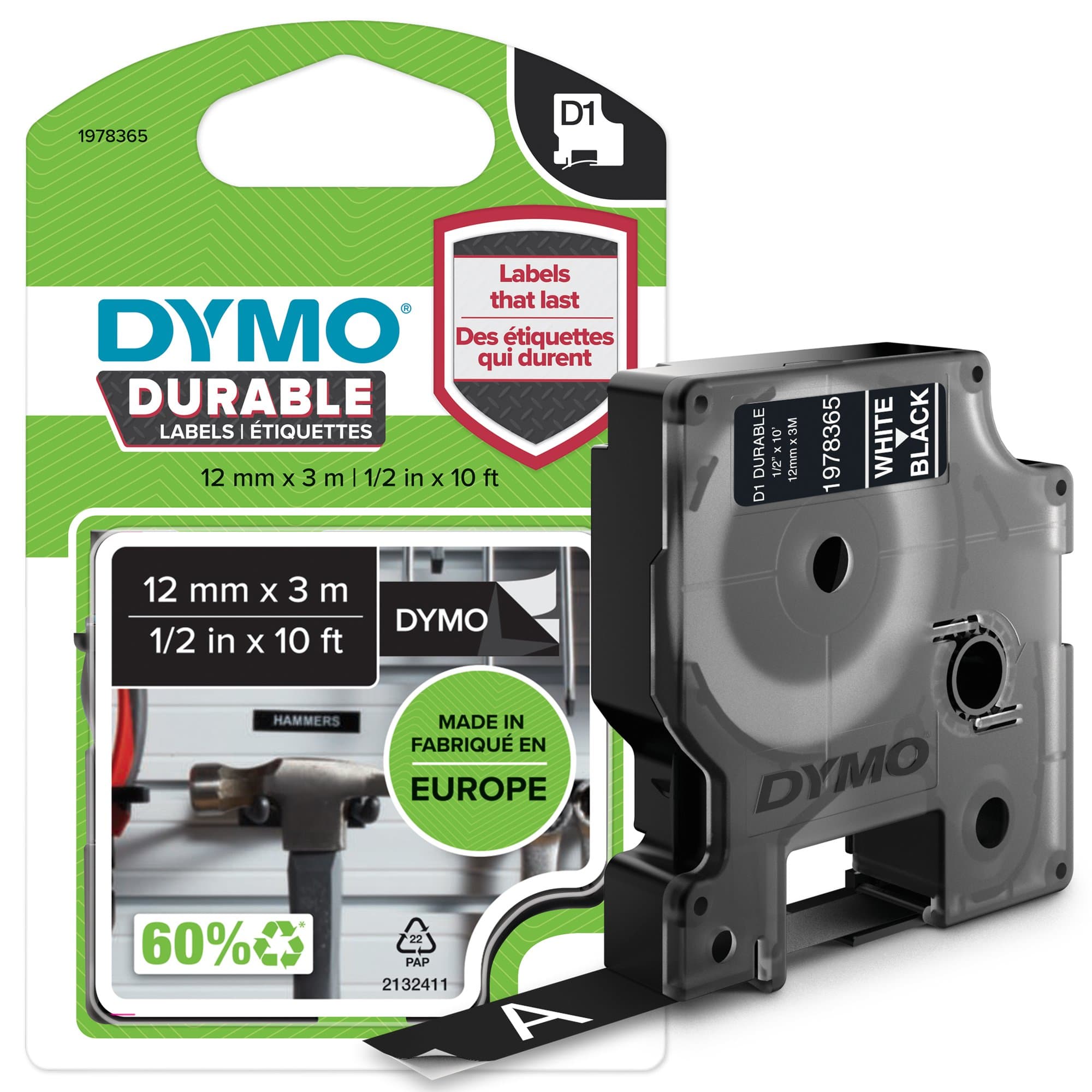 Dymo DYMO Genuine D1 Extra-Strength Durable Labels. 12mm x 3m white 1978365