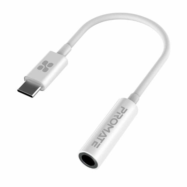 PROMATE Dynamic Stereo USB-C To 3.5 AUX Headhone Jack Adapter Digital To Analog Converter. AUXLINK-C-WHT