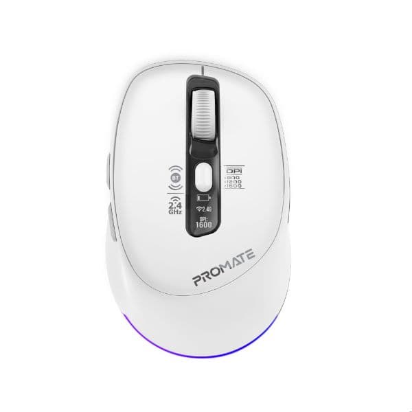 Promate PROMATE Tri-Connect Wireless Mouse With Rechargeable Battery. 2.4G & BT Connect BLIX-3M-WHT