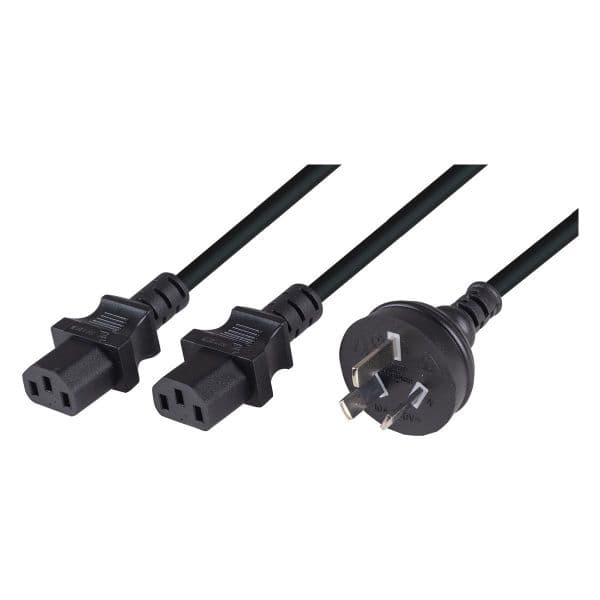 Dynamix 2M Y Power Cord. 3-Pin Plug To 2x IEC C13 Female Connectors 10A. SAA Approved. C-POWERCY