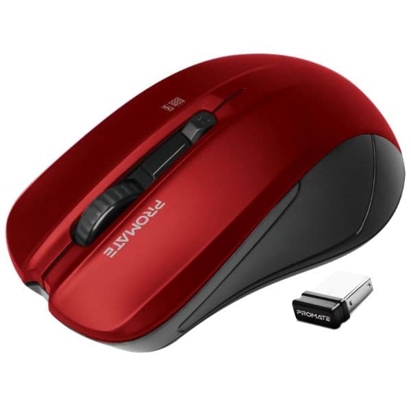 PROMATE Ergonomic Wireless Mouse W/ Ambidextrous Design. 800/1200/1600Dpi 10m Working CONTOUR-RED