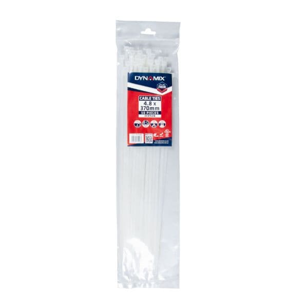 Dynamix 4.8 x 370mm Natural Cable Ties Pack of 50 230N/23.4kgs DY3704N
