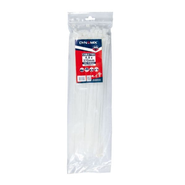 Dynamix 4.8 x 370mm Natural Cable Ties Pack of 100 230N/23.4kgs DY3704N100