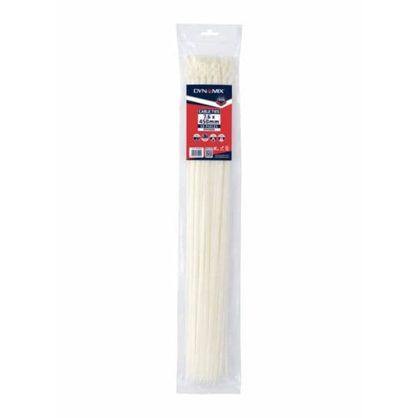 Dynamix 7.6 x 450mm Natural Cable Ties Pack of 50 540N/55.1kgs DY4508N