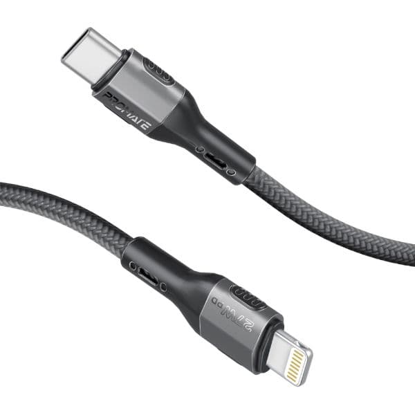 PROMATE 1.2m 27W PD USB-C To Lightning Tough-Built Cable. Supports Up To 480Mbps Slim FLETCHLINK-CI-BK