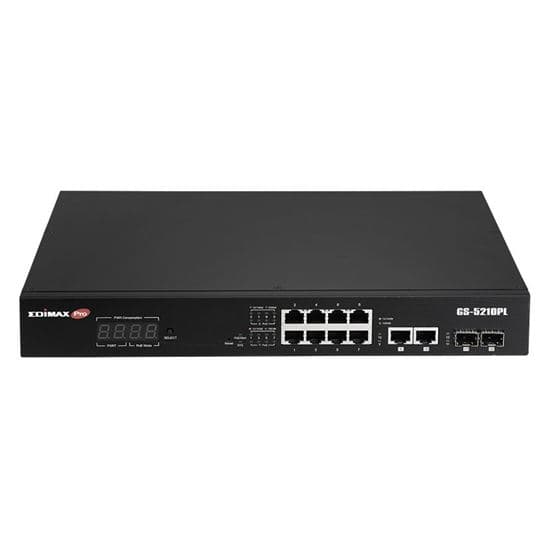 Edimax EDIMAX 12 Port Surveillance Long Range Gigabit PoE+ Web Smart Switch GS-5210PL