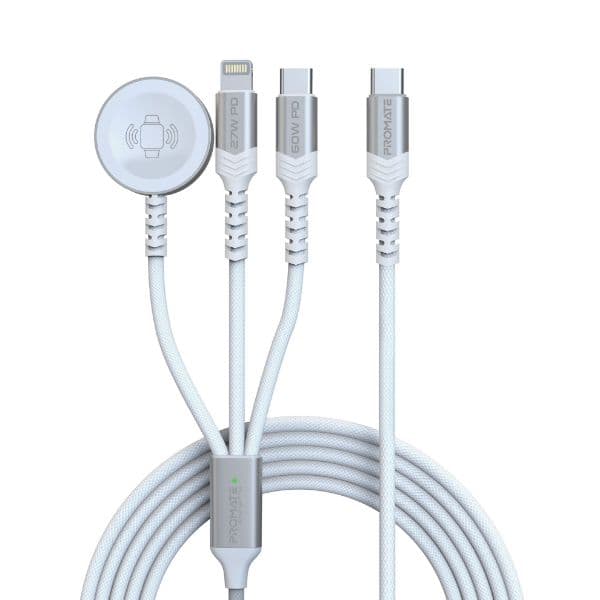 PROMATE 1.5M 5in1 Multi-Connector Charging Cable W/ Both USB-C & Lightning Connectors ICHARGE-TRIO-WHT