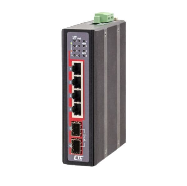 CTCUNION Industrial GbE PoE Switch 4x GbE RJ45 + 2x 100/1000 Base-X SFP With 4x PoE 120W IGS-402CS-4PHE