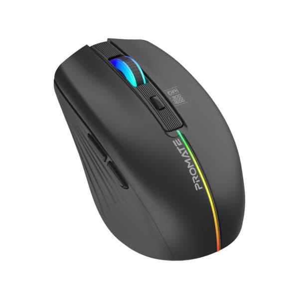 PROMATE Ergonomic Wireless Optical Mouse W/ LED Rainbow Lights & 500mAh Rechargable Battery KITT-BLK