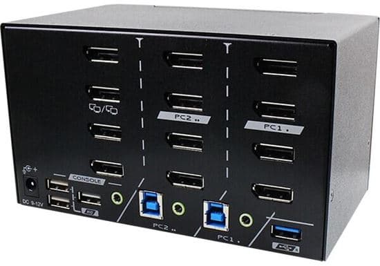 Rextron REXTRON 2 Ports 8K Quad Monitor DisplayPort 1.4 KVM Switch With PAAG-E3142B