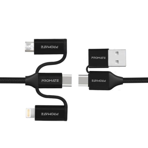Promate 6-In-1 Hybrid 1.2m Multi Connector Cable For Charging & Data Transfer. 60W PD PENTAPOWER-BLK