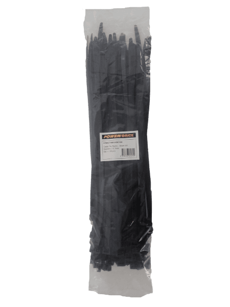 POWERFORCE 12.7 X 550mm Black UV Cable Ties Pack Of 100 114kgs Tensile Strength POWCT55012BK-100