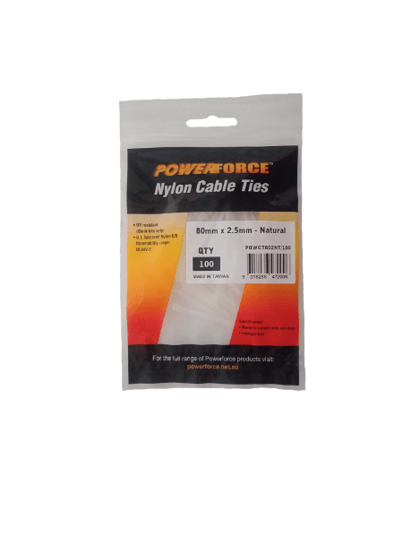 POWERFORCE 2.5 X 80mm Natural Cable Ties Pack Of 100 8kgs Tensile Strength POWCT802NT-100