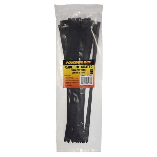 POWERFORCE 8 X 360mm 316L Stainless Steel Cable Ties Pack Of 50 1335N/136kgs Tensile Strength POWCTSSC3608-50