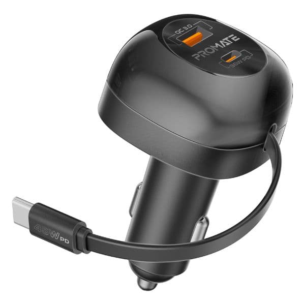 Promate PROMATE 62W PD In-Car Phone Charger with Retractable 80cm USB-C Cable. POWERDRIVE-RC65