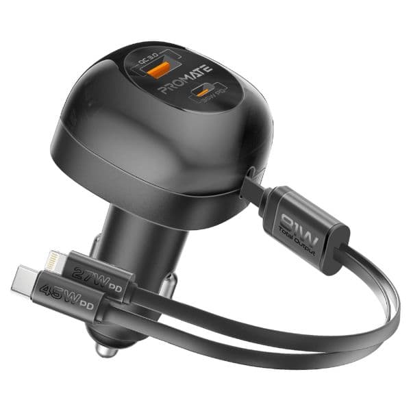 promate PROMATE 81W Multi-Port In-Car Phone Charger with Retractable USB-C & POWERDRIVE-RCI81