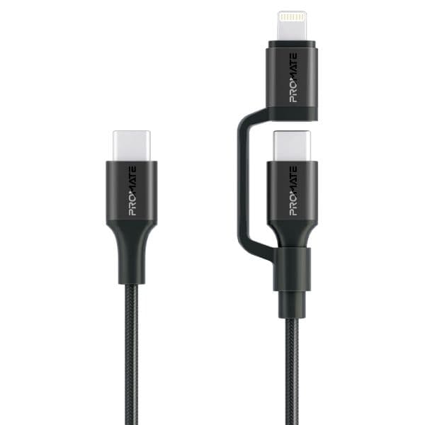 Promate 1.2m 60w MFi Certified 2-In-1 USB-C Sync & Charge 1x USB-C & 1x Lightning POWERLINK-CCI-BK