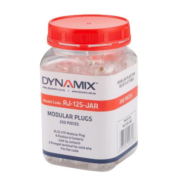 Dynamix DYNAMIX RJ12 Plug 200pc Jar, 6P6C Modular Plug. 3 Micron. RJ-12S-JAR