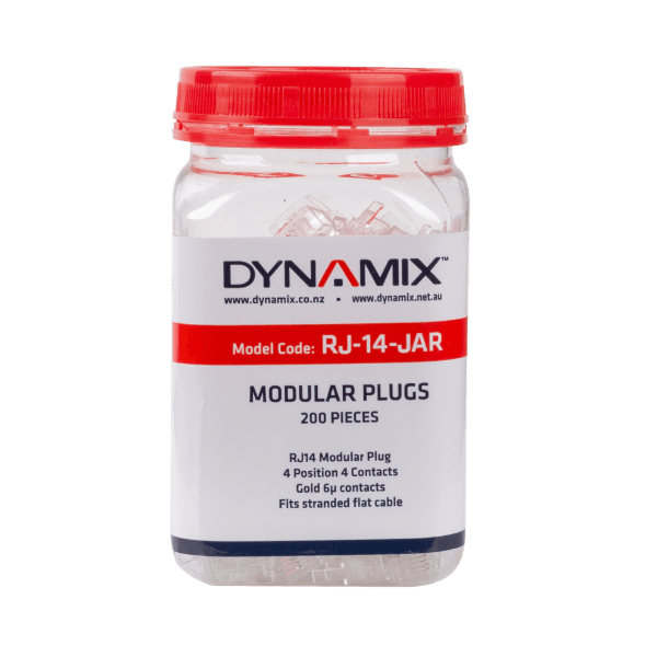 Dynamix DYNAMIX RJ14 Plug 200pc Jar, 4P4C Modular Plug. 6 micron. RJ-14-JAR