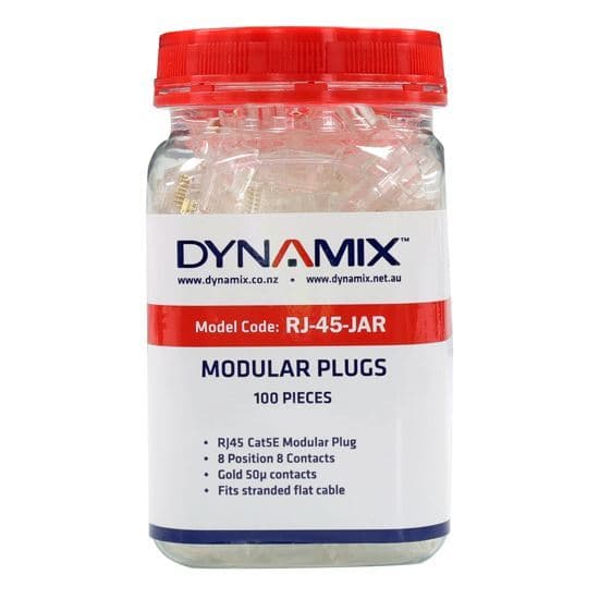 Dynamix DYNAMIX RJ45 Plug 100pc Jar, 8P8C Modular Plug (Flat, Stranded). RJ-45-JAR