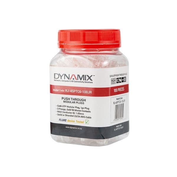 Dynamix DYNAMIX Cat6 UTP Push Through Plug, 3 Prong, 50 u" 100pc Jar. RJ-45PTC6-100-JR