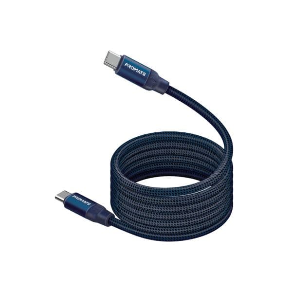PROMATE 1.2m USB-C To USB-C Cable Self Organising Auto Untangle Supports 60W Power Delivery SPRINGY-BLUE