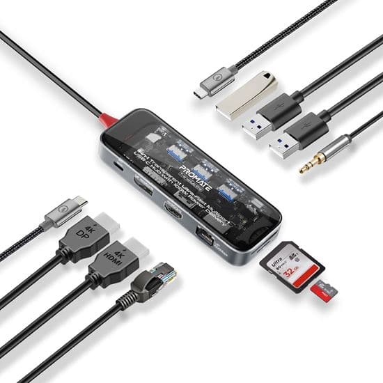 Promate PROMATE 11-in-1 USB Multi-Port Hub with USB-C Connector. Includes 100W TRANSHUB-PRO