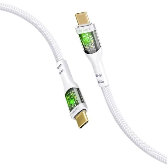 Promate PROMATE 2m 60W USB-C to USB-C Cable Transparent Connectors & LEDs TRANSLINE-CC200W