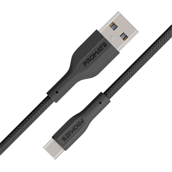 PROMATE 1M USB-A To USB-C Super Flexible Cable. Supports 2A Charging & 480Mbps Data XCORD-AC-BLK
