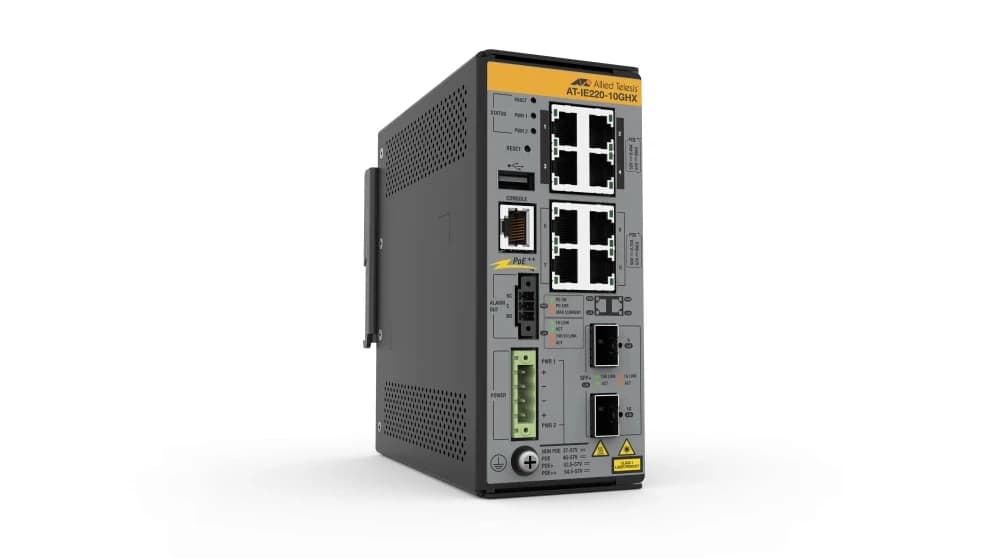 Allied Telesis AT-IE220-10GHX-80 8x 10/100/1000T- 2x 1G/10G SFP+- Industrial Ethernet- Layer 2+ Switch- PoE++ Support 512072