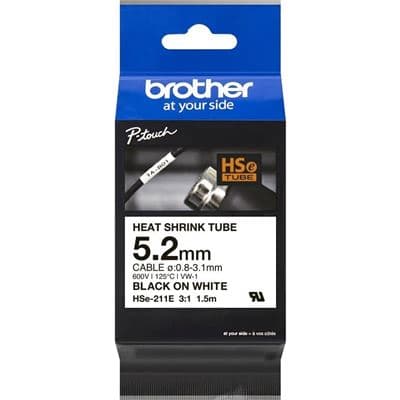 Brother Brother HSe-211E 5.2mm x 1.5m Black on White Heat Shrink Tape HSE211E