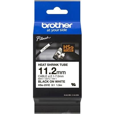 Brother Brother HSe-231E 11.2mm x 1.5m Black on White Heat Shrink Tape HSE231E