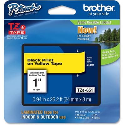 Brother Brother TZe-651 24mm x 8m Black on Yellow Tape TZE651