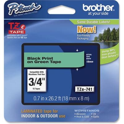 Brother Brother TZe-741 18mm x 8m Black on Green Tape TZE741