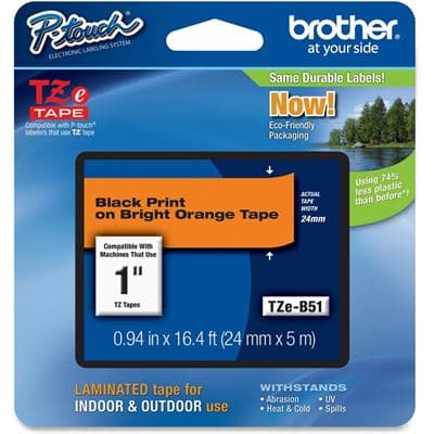 Brother Brother TZe-B51 24mm x 8m Black on Orange Fluro Tape TZEB51