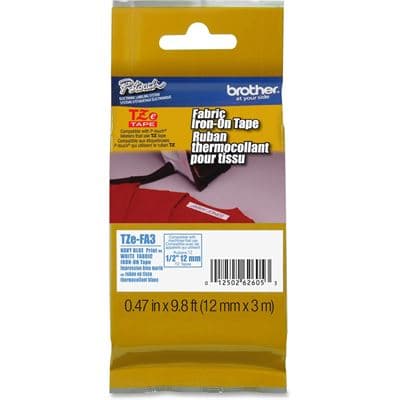 Brother Brother TZe-FA3 12mm x 3m Blue on White Fabric Tape TZEFA3
