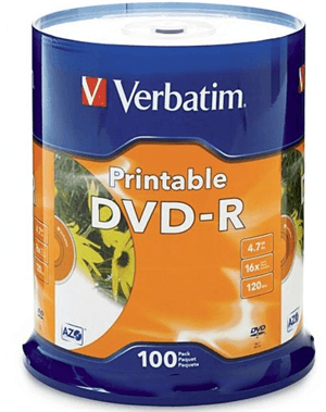 Verbatim DVD-R 4.7GB 16x White Printable 100 Pack on Spindle